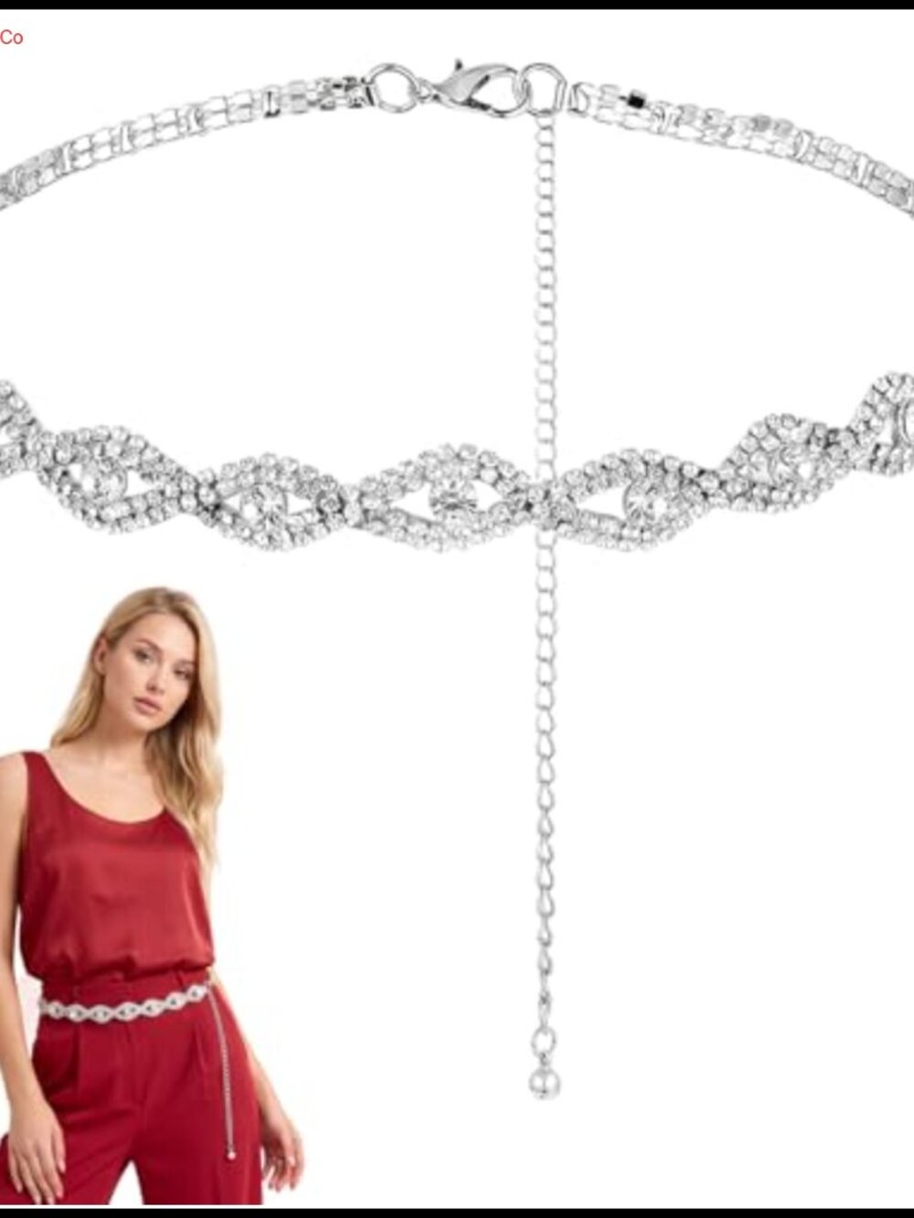 Rhinestone Chain Belt Adjustable Zinc Alloy Dress Wedding Belt for Women